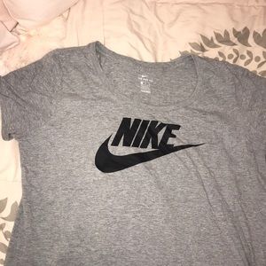 Gray Nike tee with black logo
